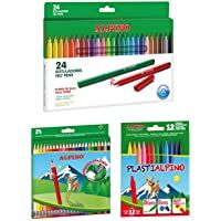 Alpino escolar pack: 24 lápices de colores borrables + 24 rotuladores + estuche con 12 ceras